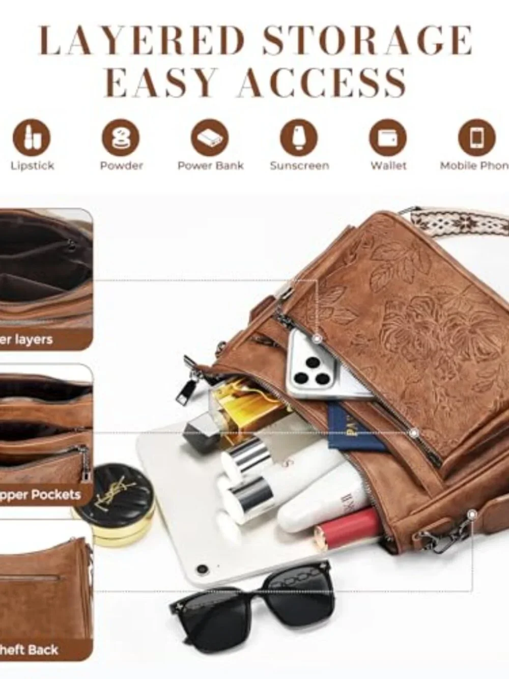Vegan Leather Medium Crossbody Bag with Boho Strap